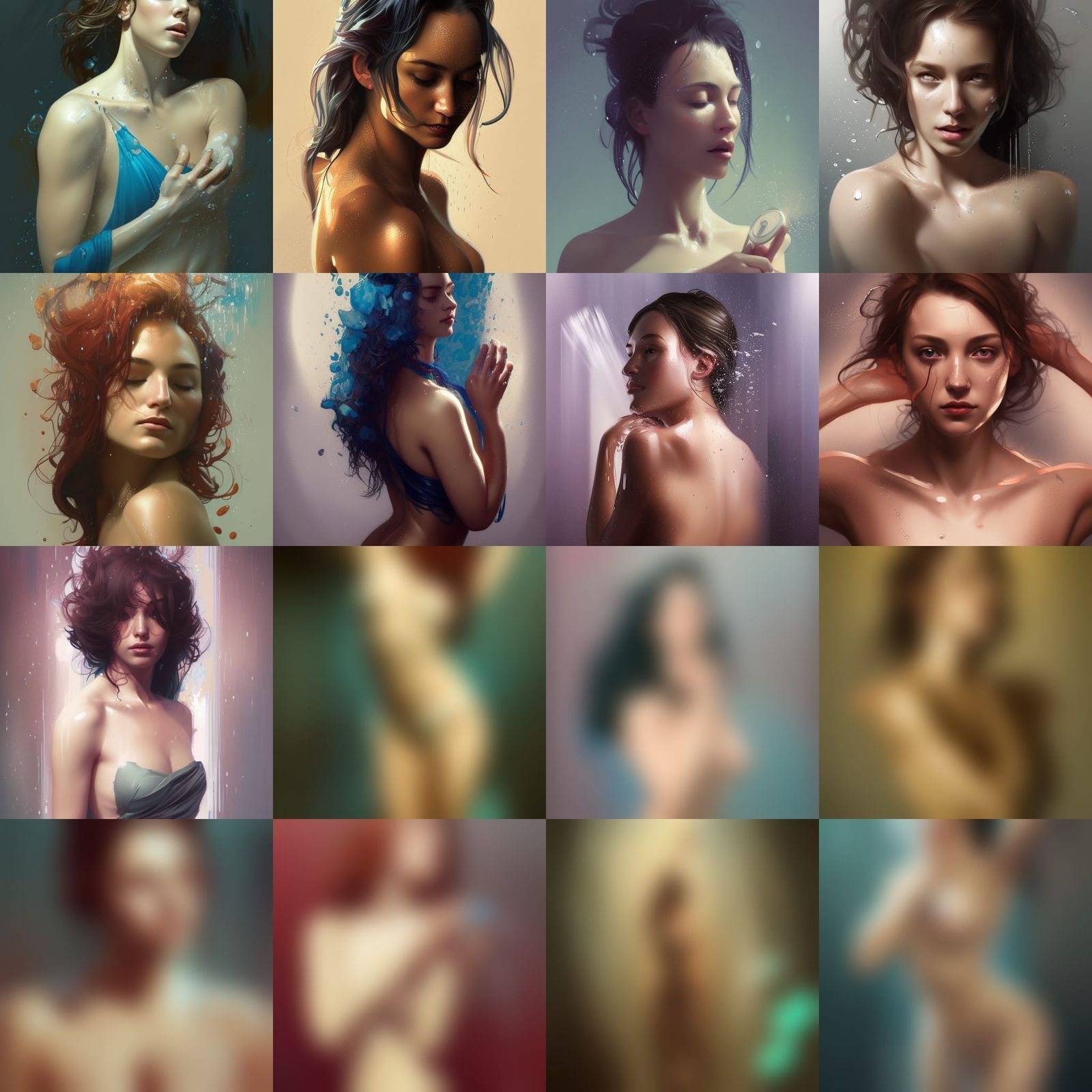 Woman Showering: Hyperdetailed Splash Art Portrait