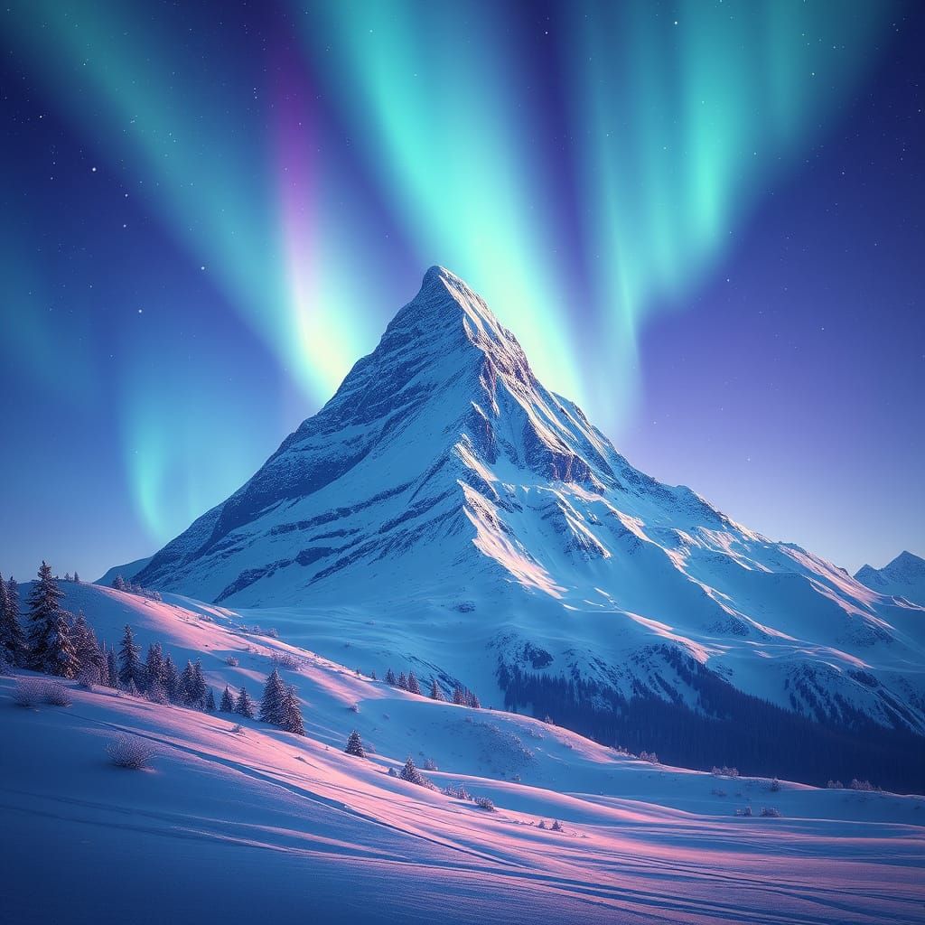 Ethereal Mountain Amidst Northern Lights