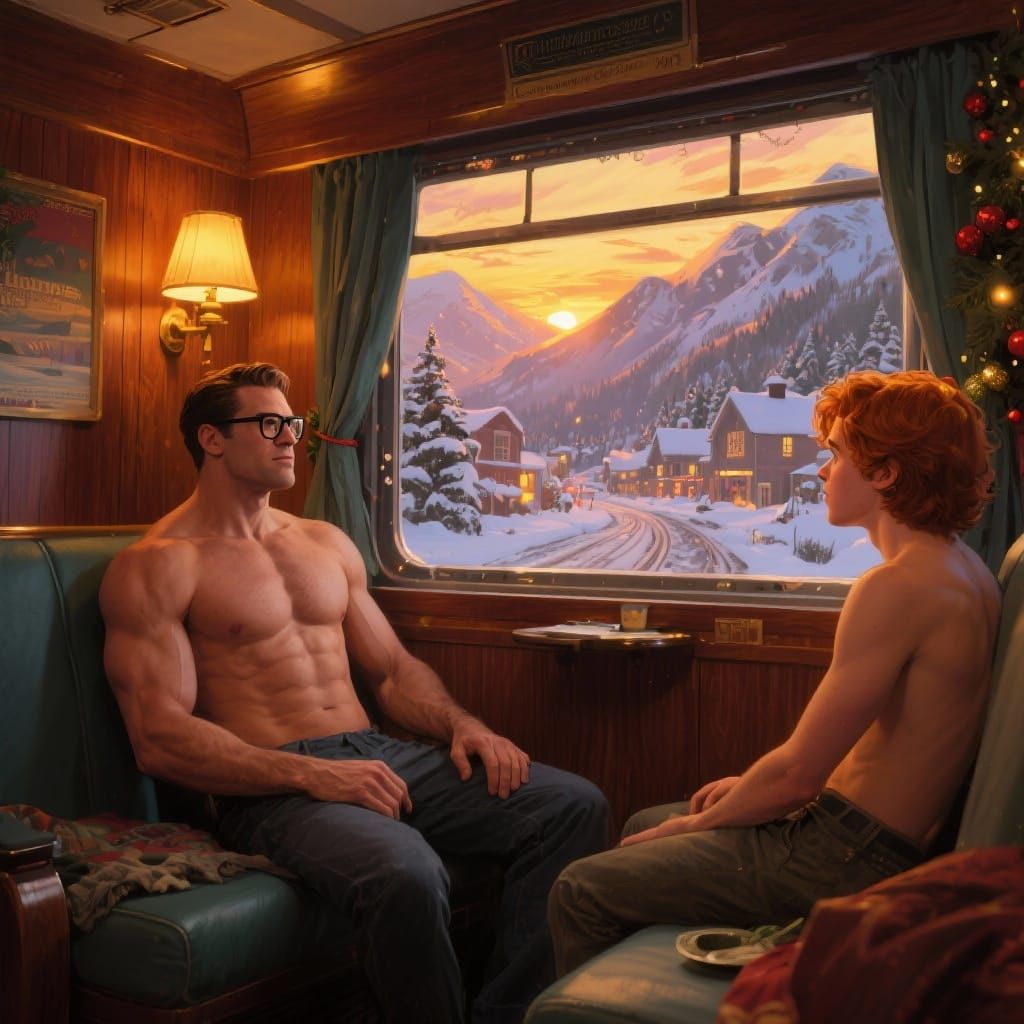 Muscular Clark Kent & Jimmy Olsen on Cozy Train