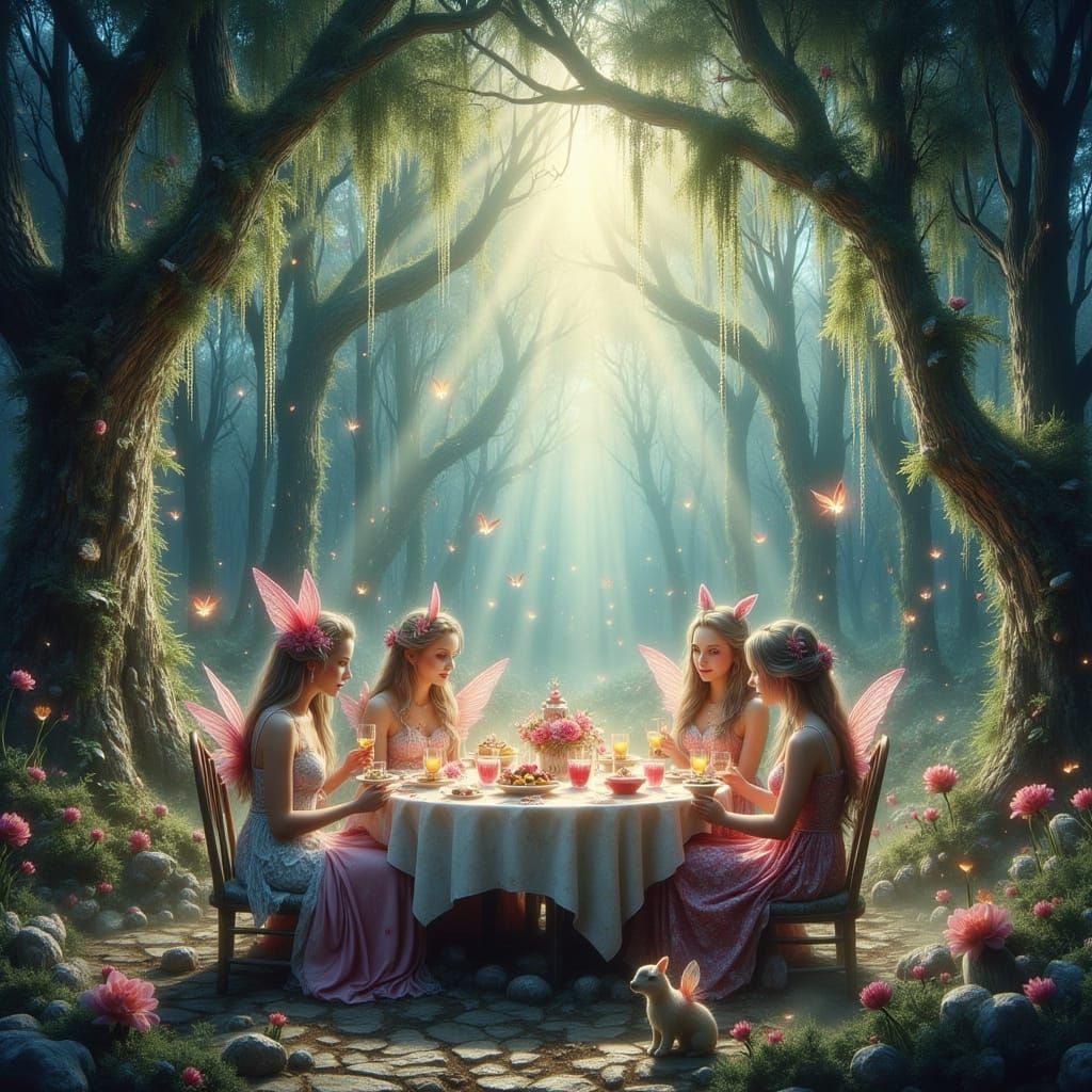 Enchanted Forest Tea Party in Watercolor Style