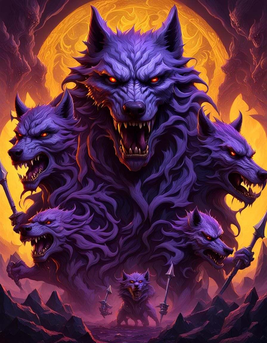 Monstrous Three-Headed Wolf Death Metal Album Cover