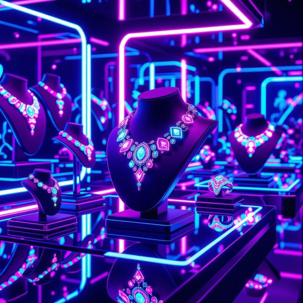 Neon Jewellery Display in Futuristic Style