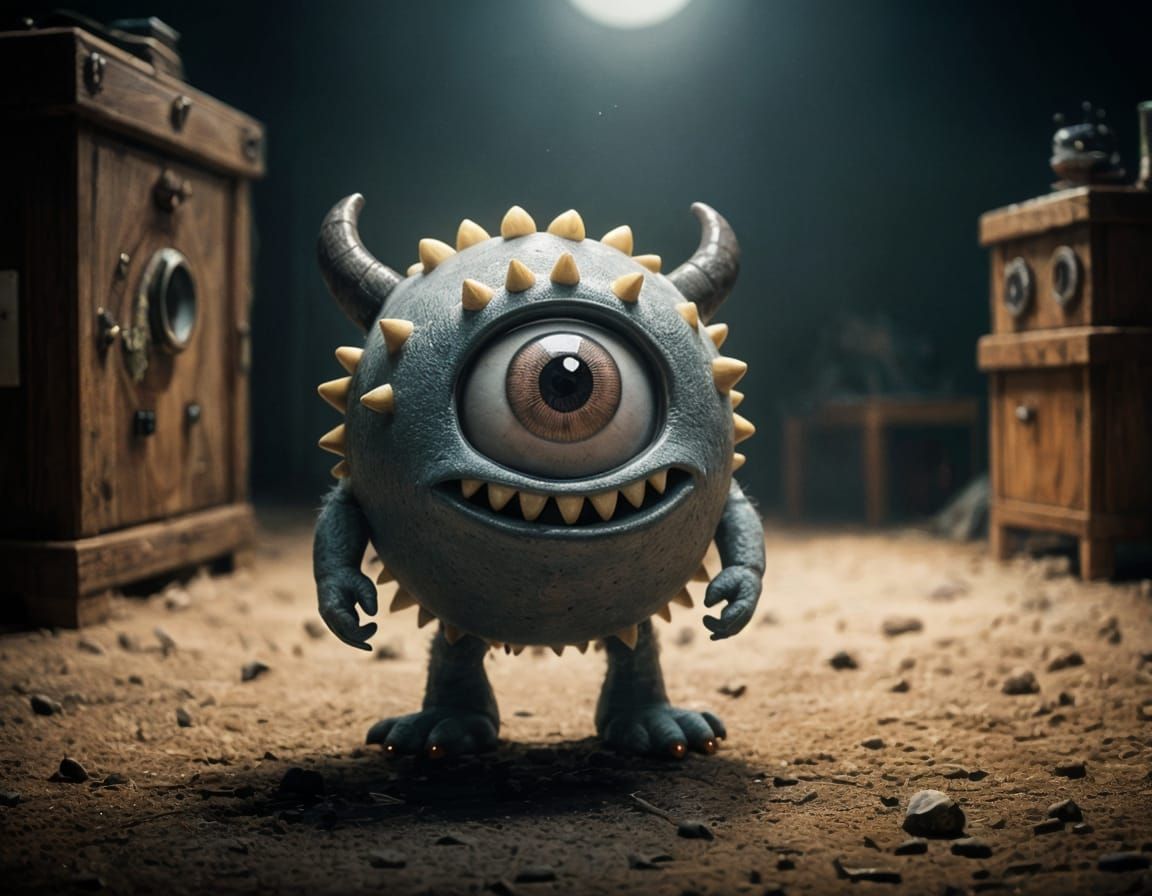 Cute Cartoon Monster in Muted, Earthy Lighting