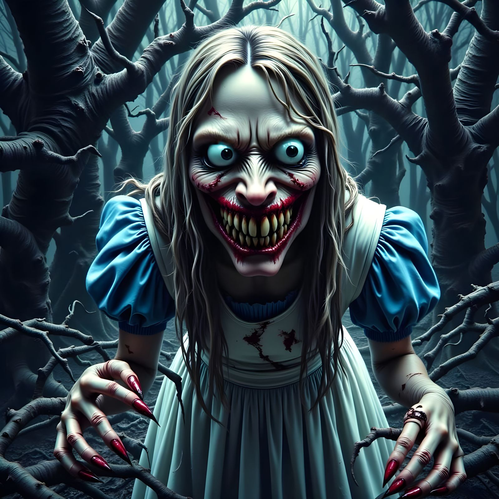 Evil Zombie Alice in Wonderland Haunts a Dark, Twisted Fores...