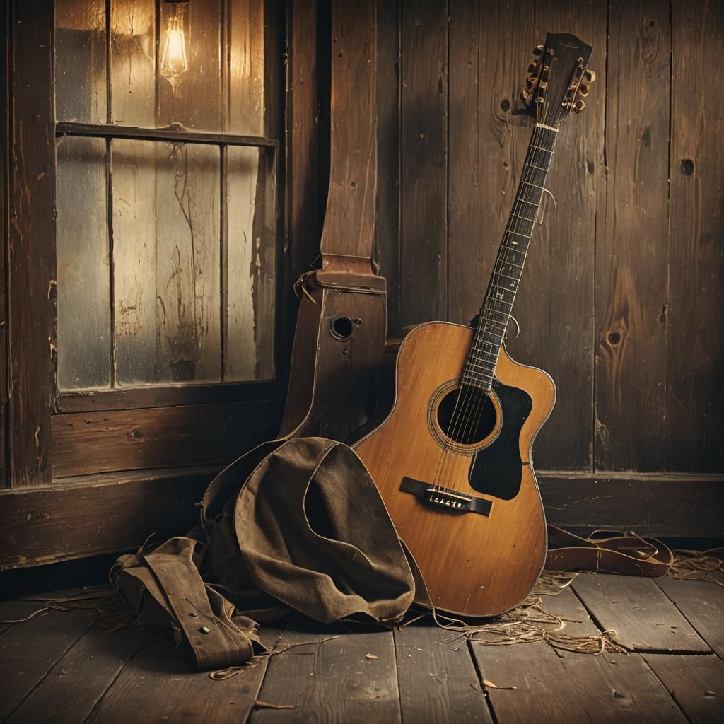 The acoustic guitar weeps for it's strings are frayed and it...