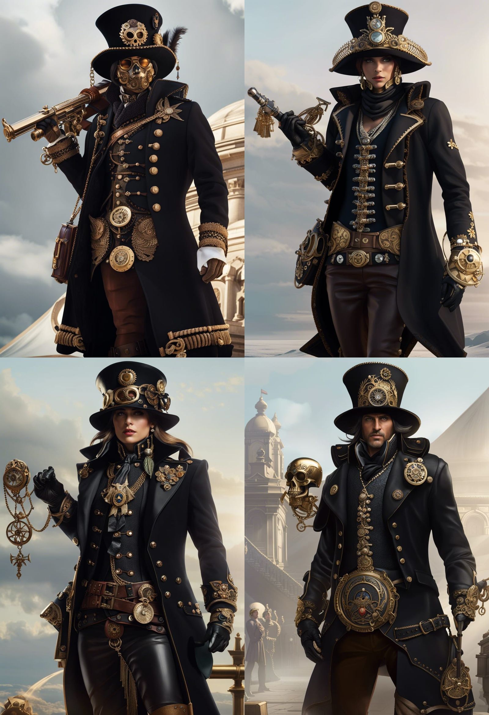 A pirate adorned in lavish black garments with intriquet but...