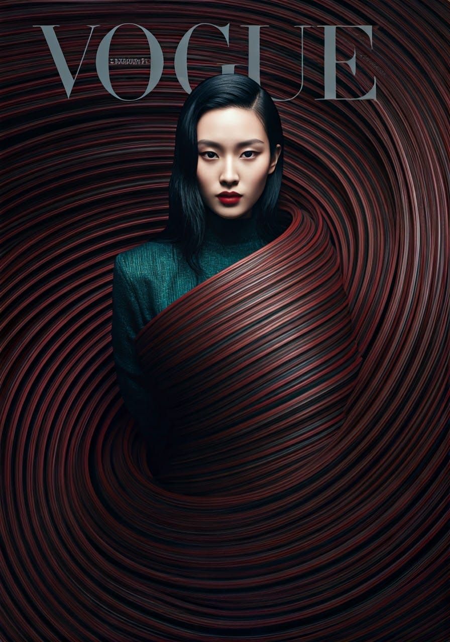 Ethereal Fashion Icon in Vibrant, Surreal Stripes