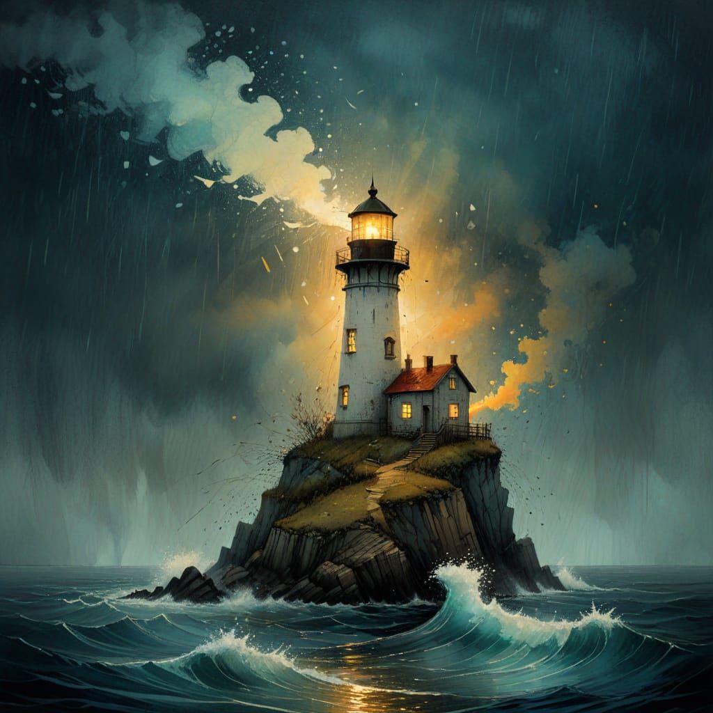 Impressionistic Lighthouse in Stormy Weather