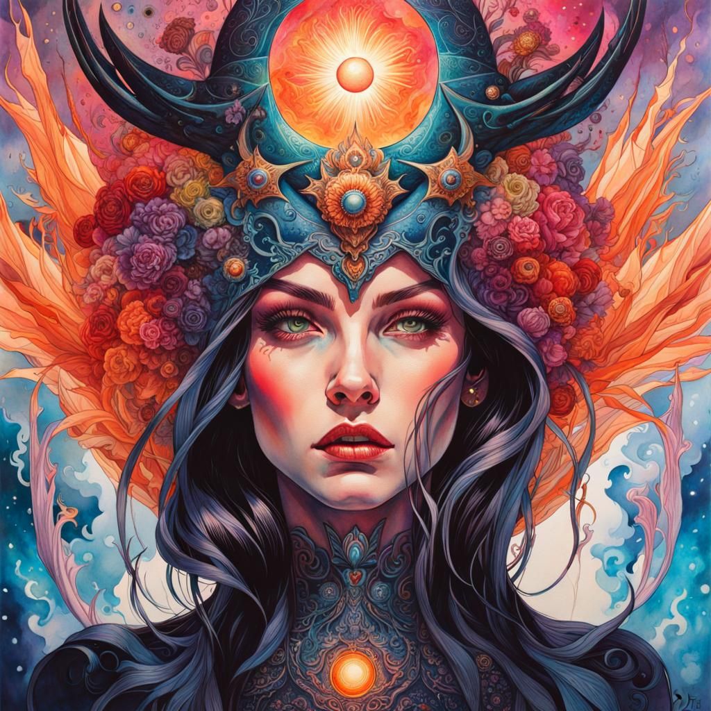 Sadness Demon Portrait in Art Nouveau Style