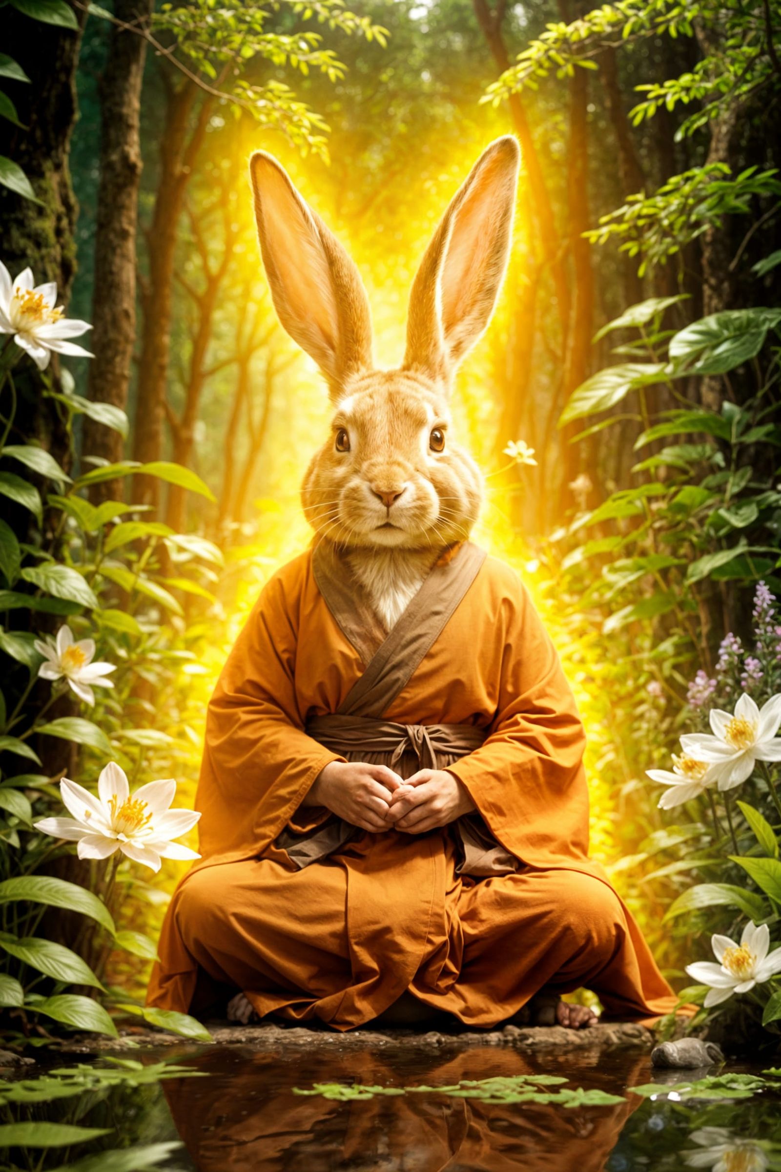 Meditating Rabbit in Magical Forest