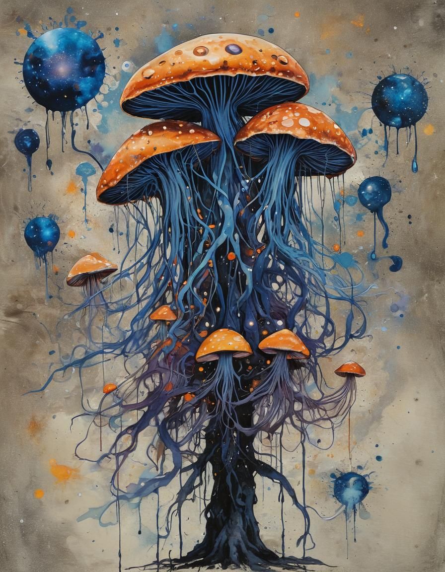 Psychedelic Astral Tree in Deep Space, Impasto Painting