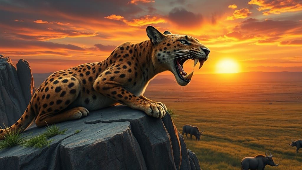 Majestic Saber-Toothed Cat Surveys Prehistoric Landscape