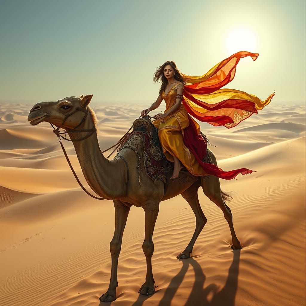 Majestic Desert Sorceress Rides into the Sunset