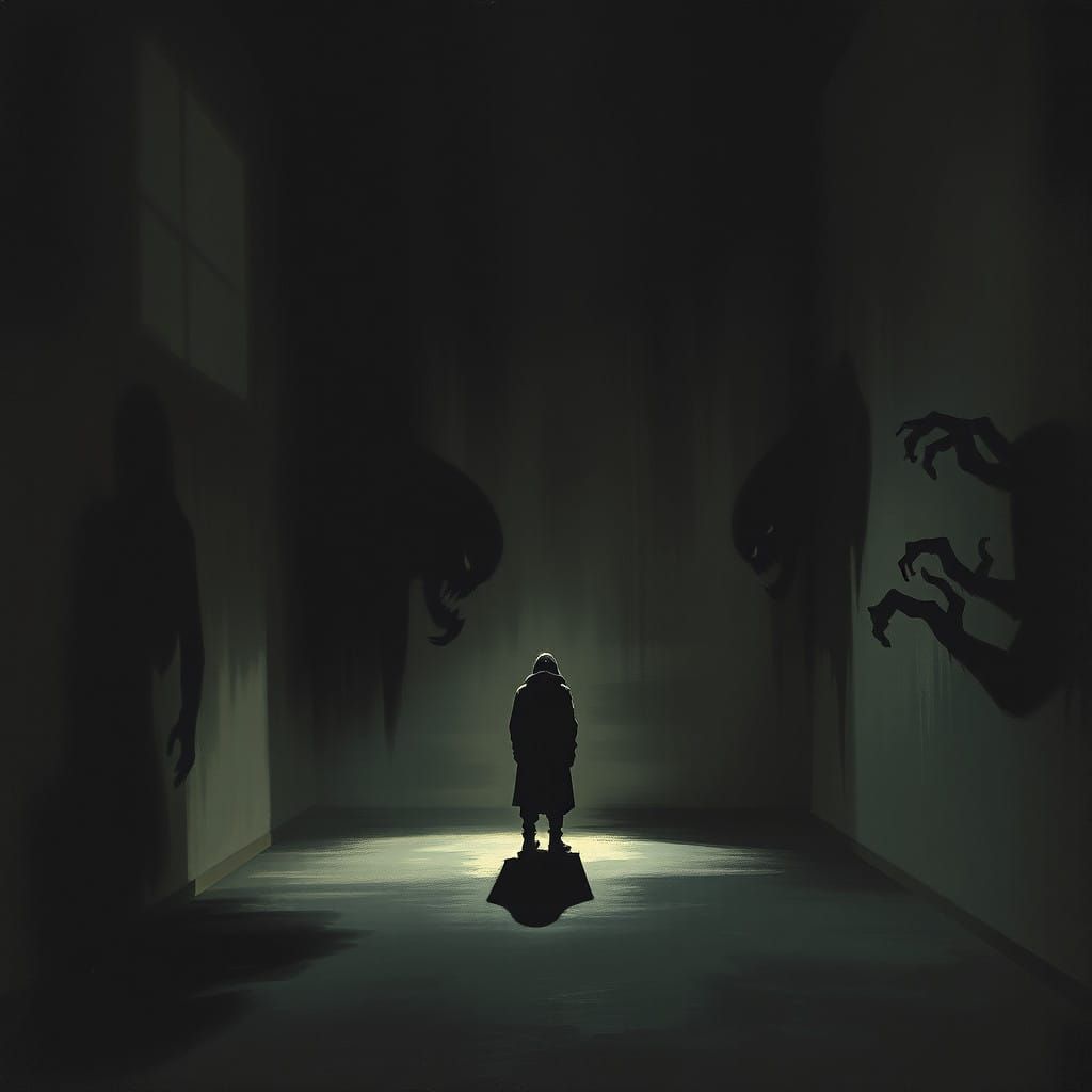 Dark Gothic Figure Confronts Shadows