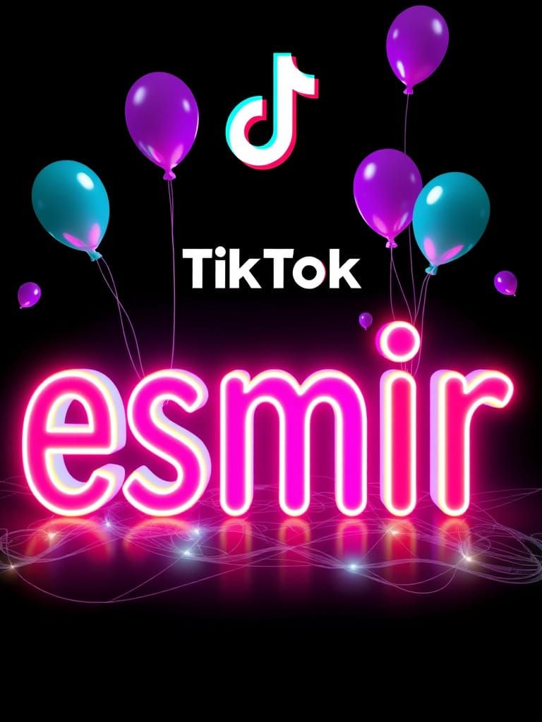 Vibrant Neon Text 'Esмир' Surrounded by Balloons and TikTok ...