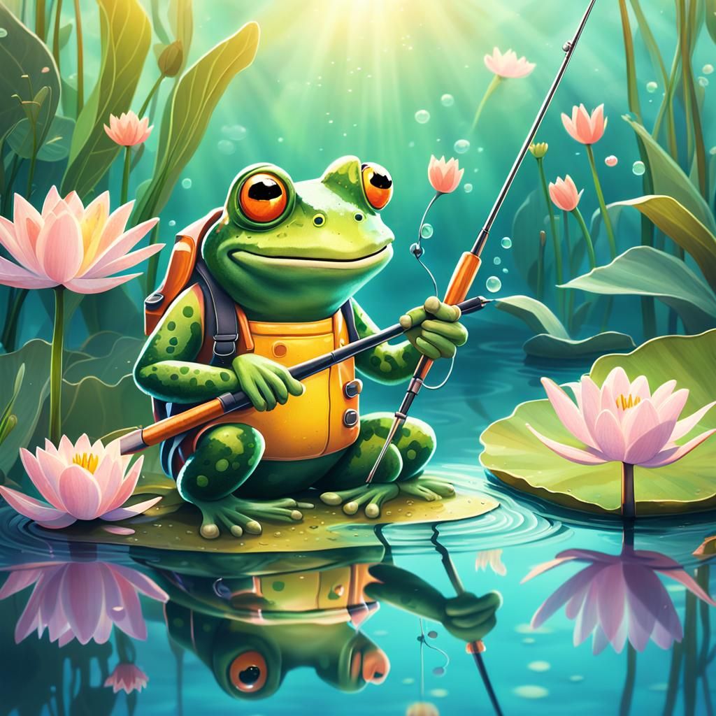 Frog Fisherman's Whimsical Pond Adventure