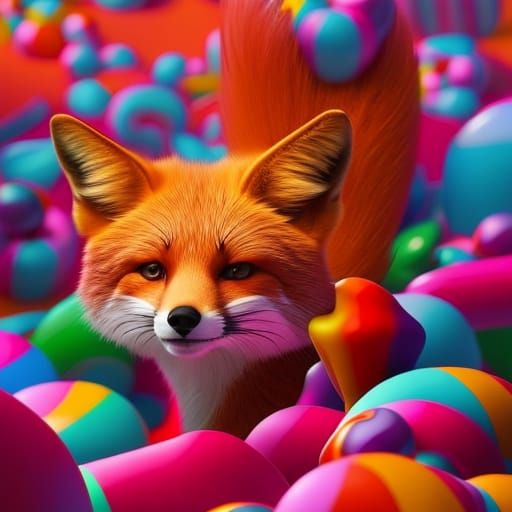 Whimsical Candy Fox in Hyperrealistic Digital Illustration