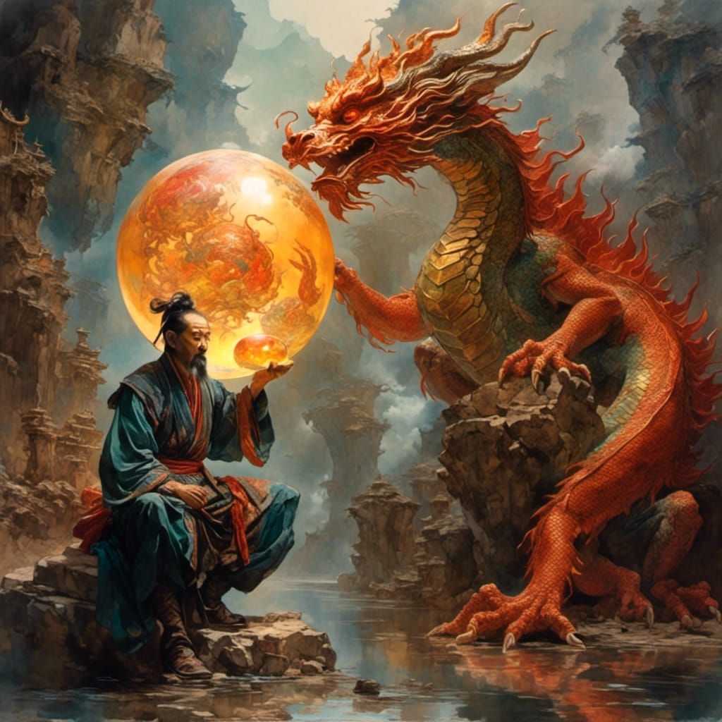 Dragon Portrait with Glowing Orb in Vivid Color