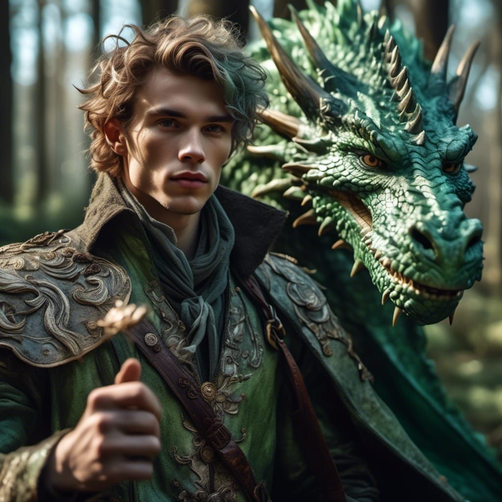 Young Man with Pale Green Dragon in Sunlight