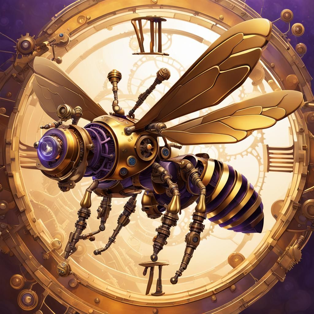 Mechanical Marvels: A Steampunk Bee Takes Flight in Gilded G...