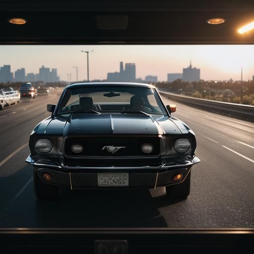 Smiling Passenger in Mustang, Photorealistic Digital Art