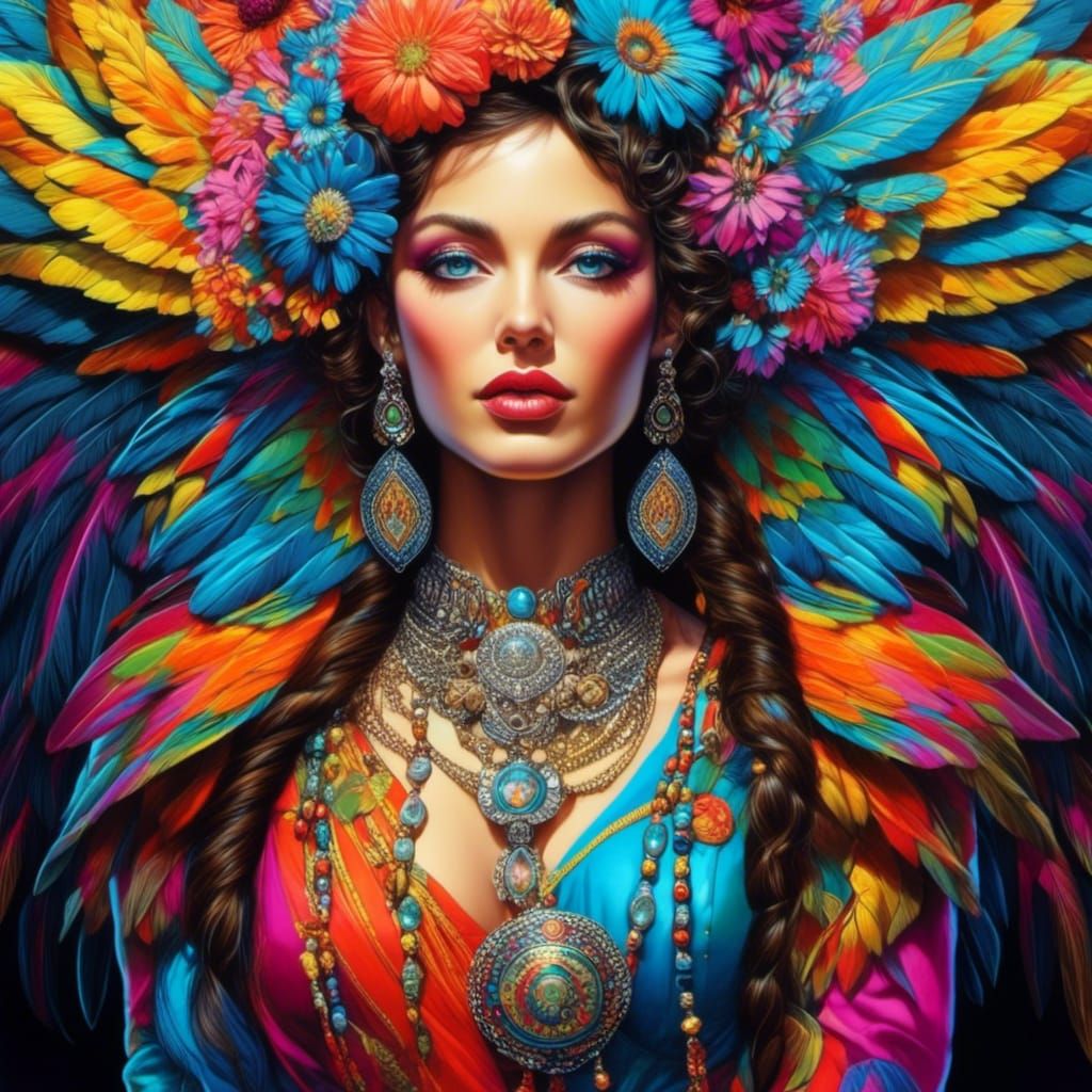 Hyperrealistic Woman in Surreal Comic Style Portrait