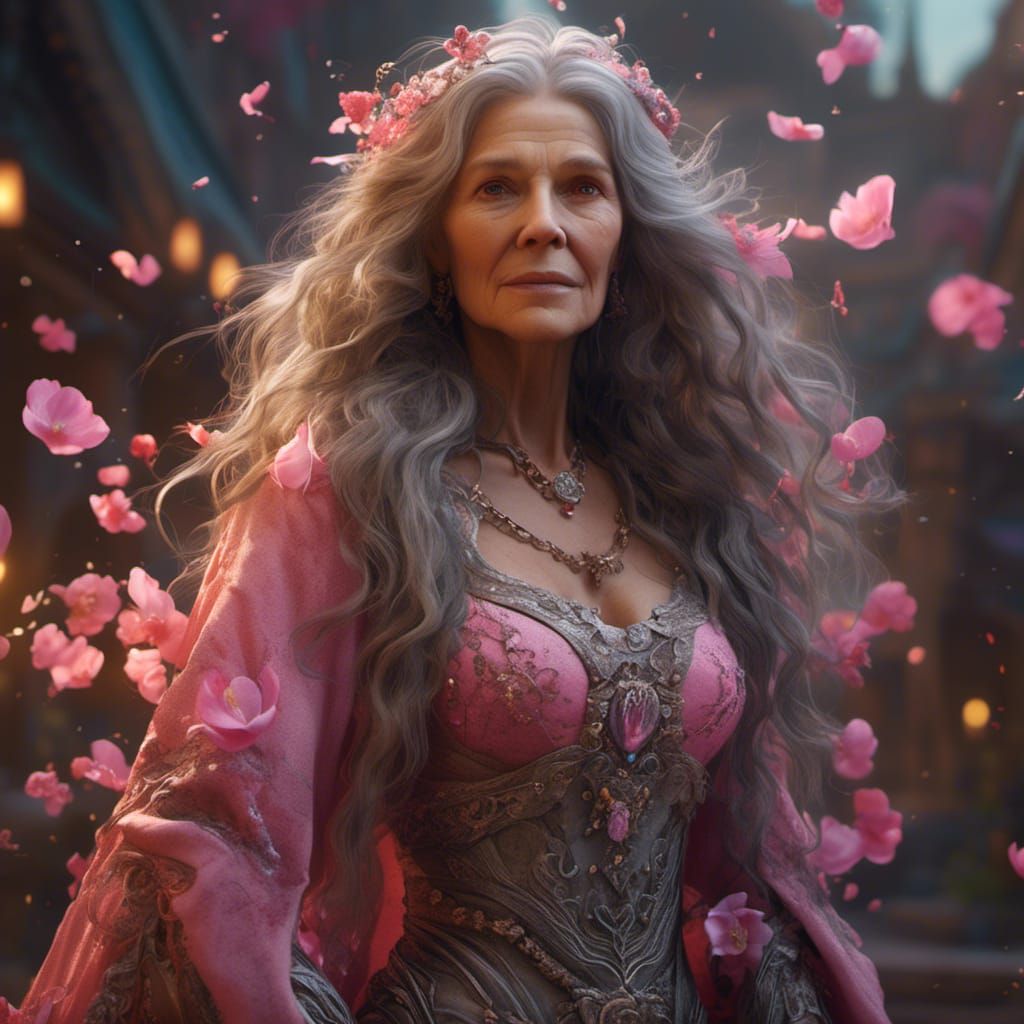 65-Year-Old Woman in Detailed Matte Painting