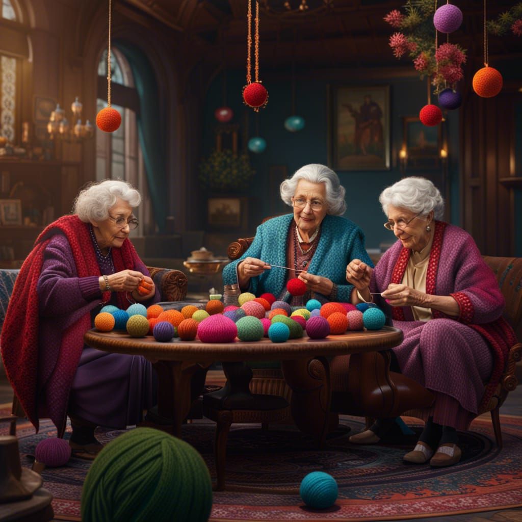 Old Ladies Knitting Sweaters: Fantasy Concept Art