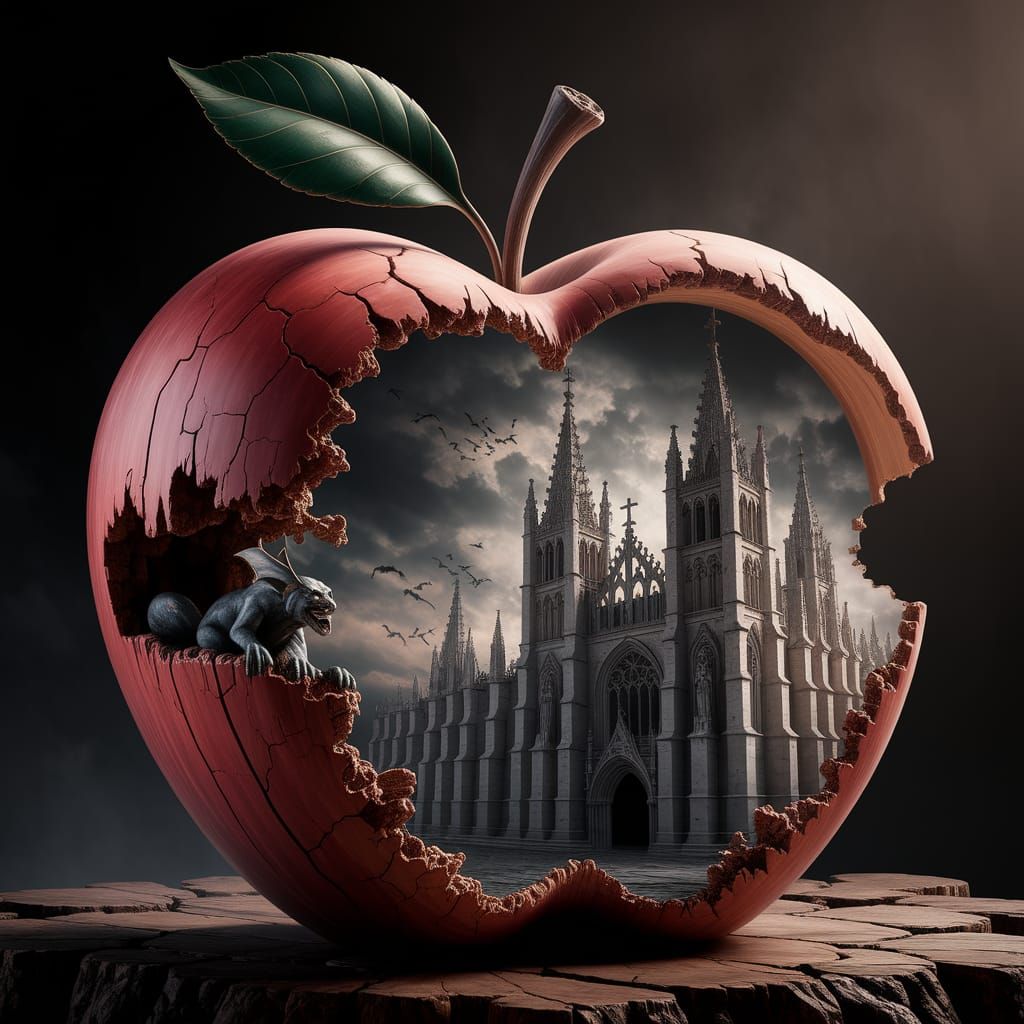 Gothic Cathedral Carved Inside Apple