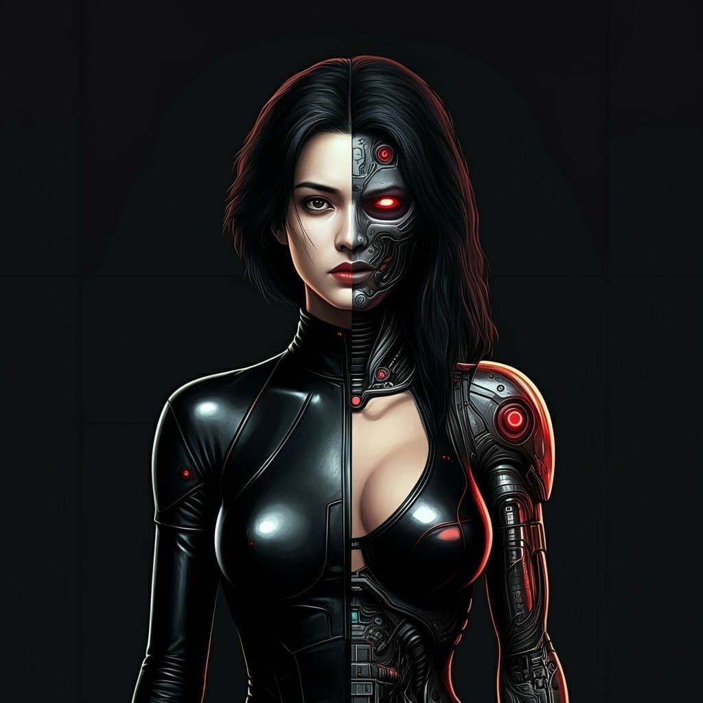 Beautiful Cyborg Woman in 8-bit Pixel Art Style