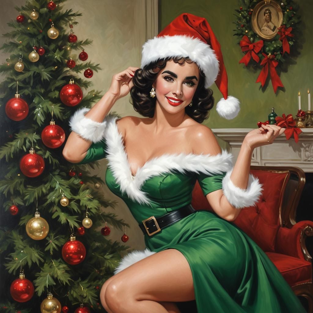 Elizabeth Taylor in Festive Oil Painting Style