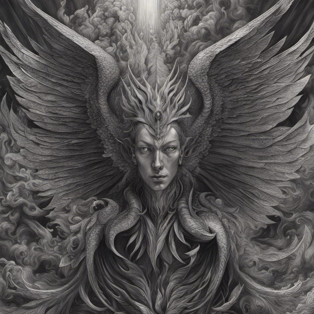 Simurgh in Flight: Hyperrealistic Oil and Pencil Sketch