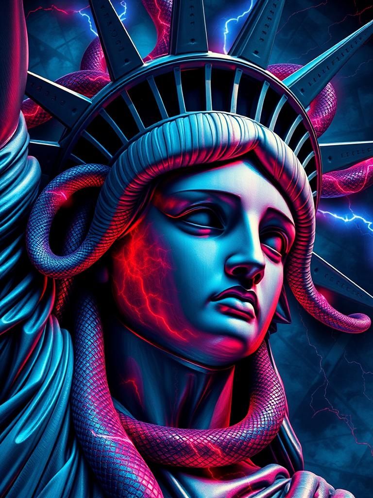 Statue of Liberty as Medusa in Surreal Biomechanical Art