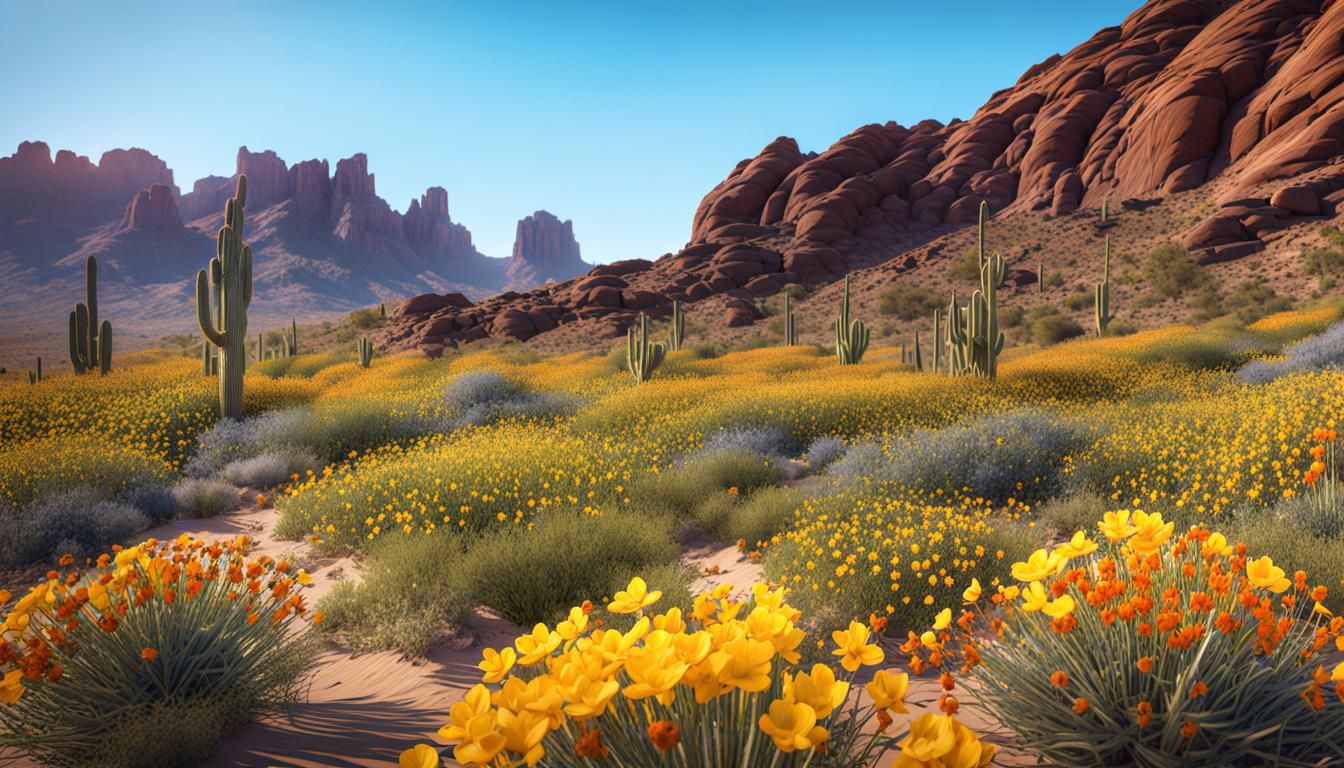 Sonoran Desert Wildflower Bloom in Watercolor Style