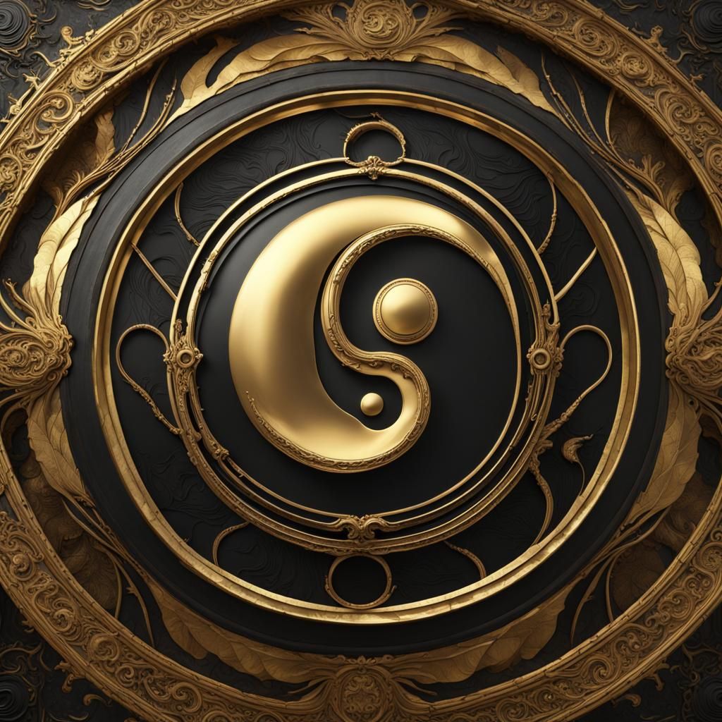 Yin Yang Agamograph in Black and Gold