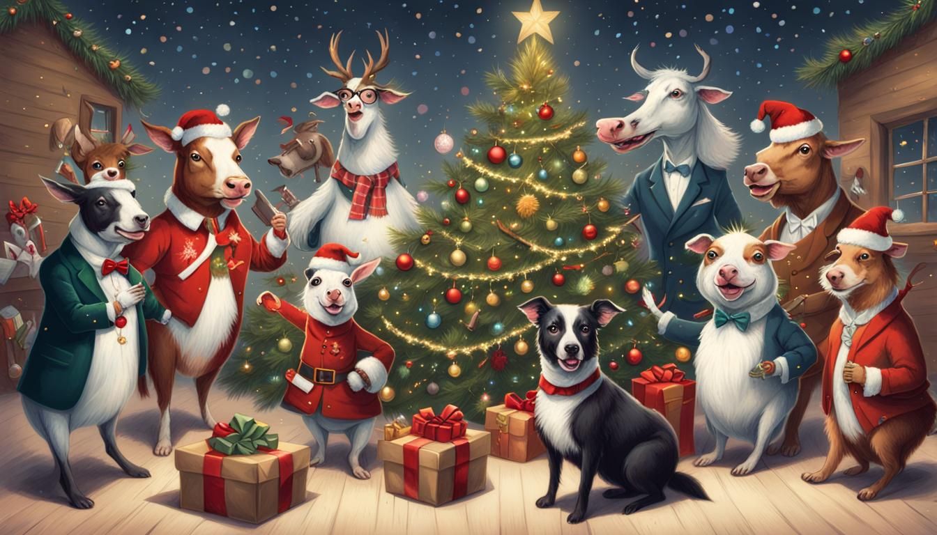 Festive Farm Animals Celebrate Christmas