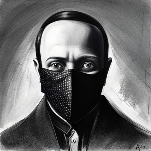 Man in Iron Mask Portrait in Monochromatic Style