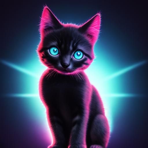 Synthwave Kitten with Hypnotic Eyes