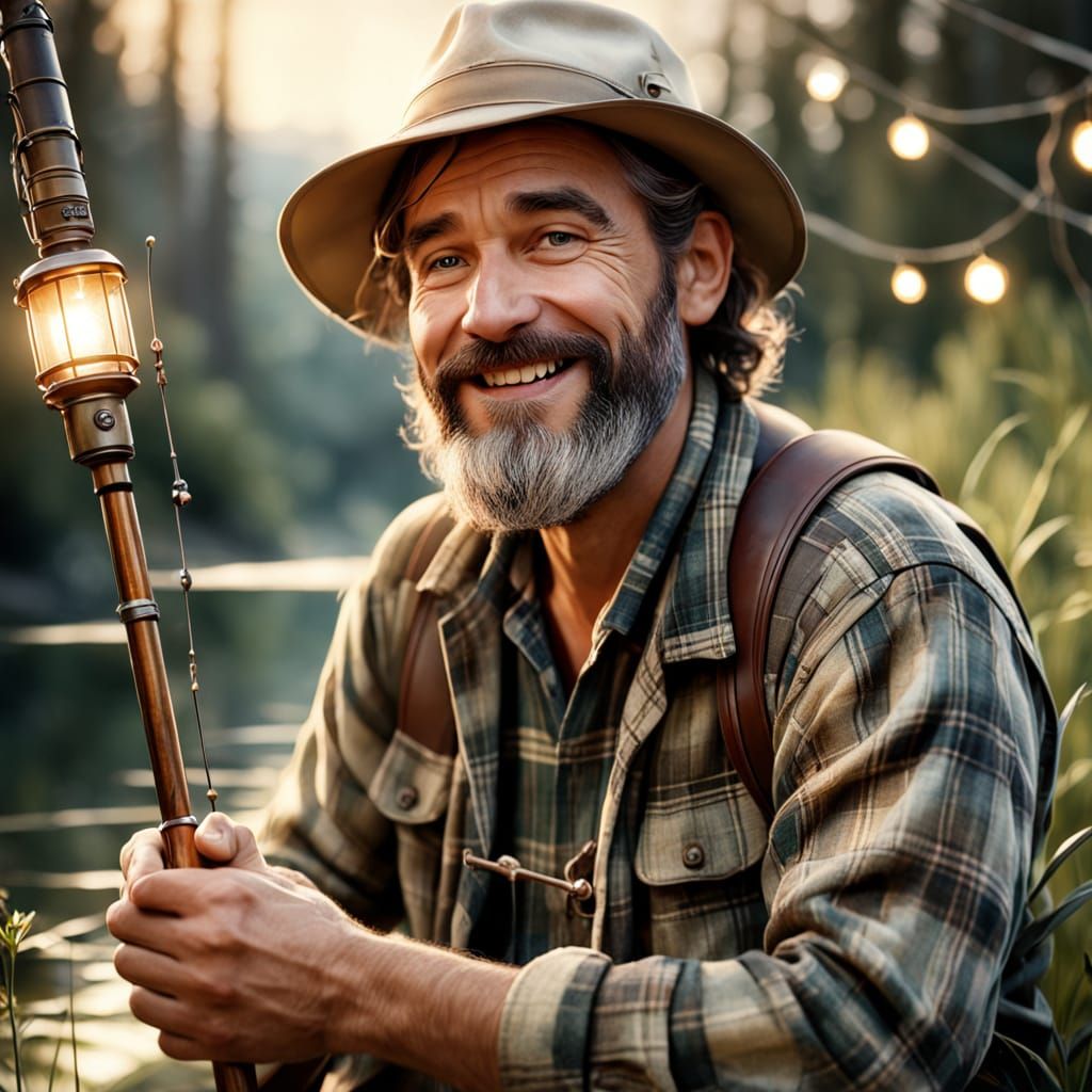 Whimsical Watercolor Portrait of a Fisherman