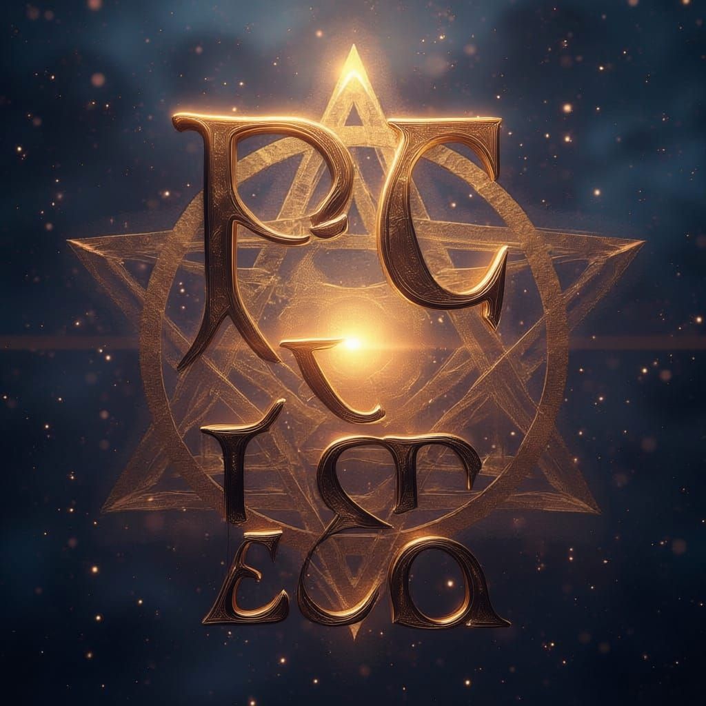 Mystical Golden Letters P, Q, R with Cosmic Structures