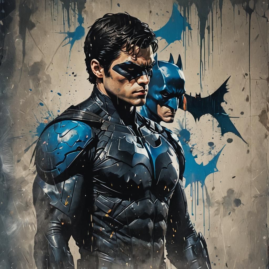 Nightwing and Batman Double Exposure Street Art