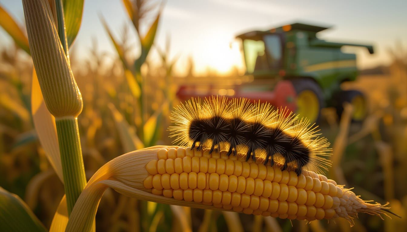 Photorealistic Wooly Bear Caterpillar on Corn Stalk