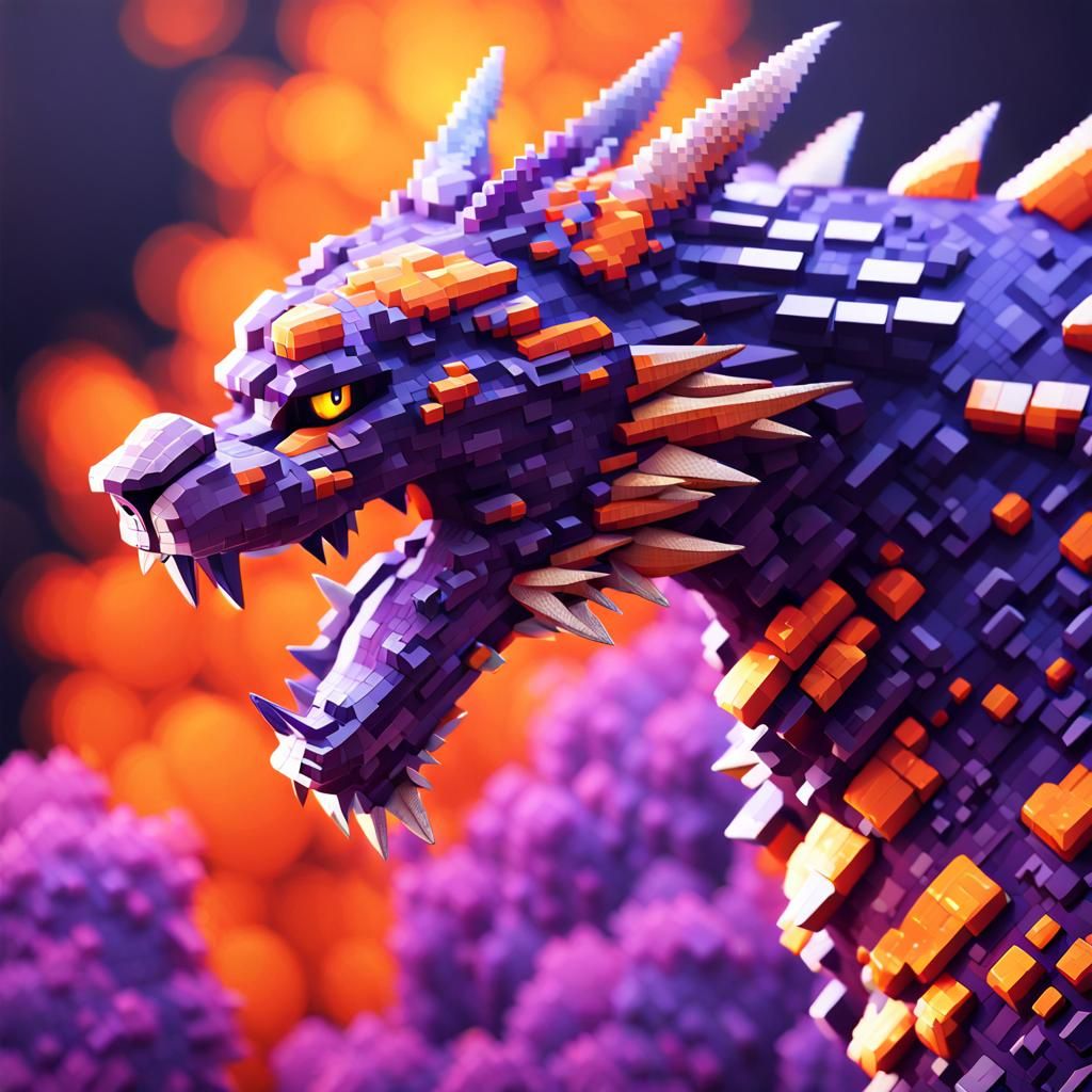 Pixelated Cat-Dragon Digital Art