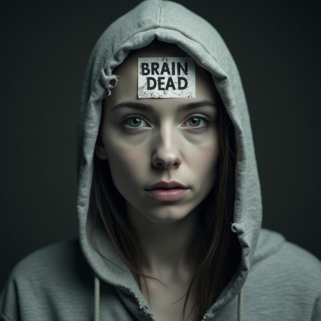 Dystopian Portrait: Woman with No Eyes, 'Brain Dead' Label