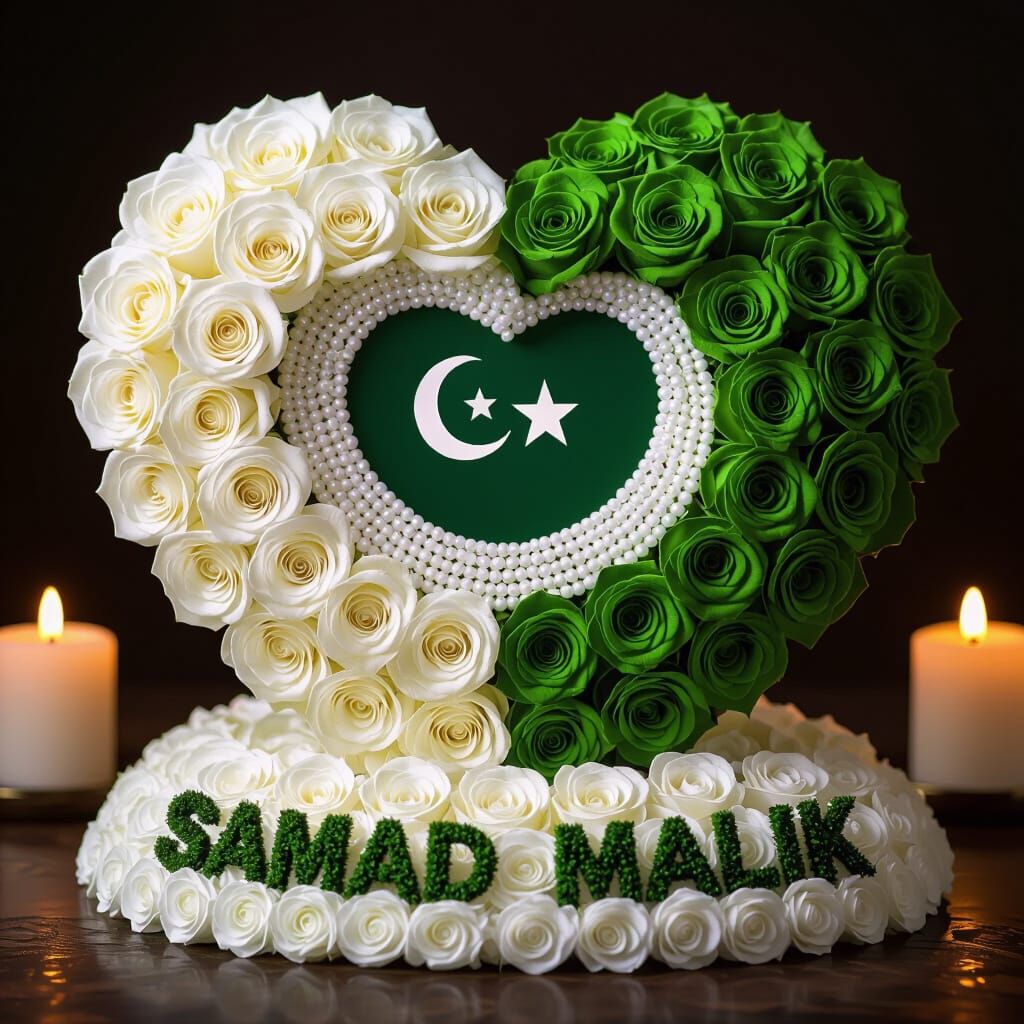 Pakistan Flag Heart Made of Roses: Ultra-Realistic Style