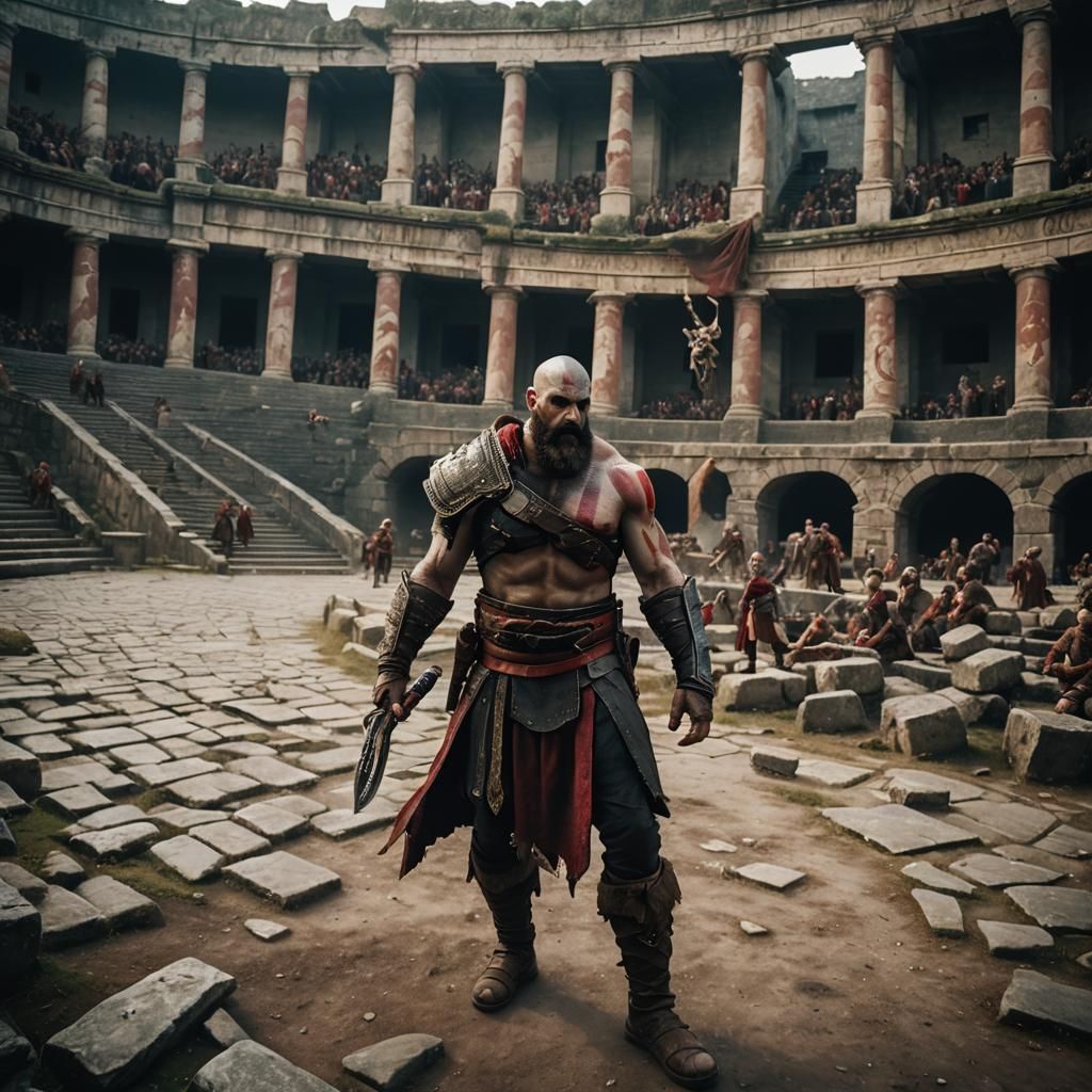 Kratos and Athena Clash in Epic Coliseum Battle