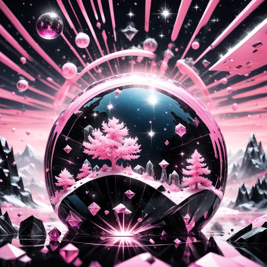 Pink and Black Crystal World in Milky Way
