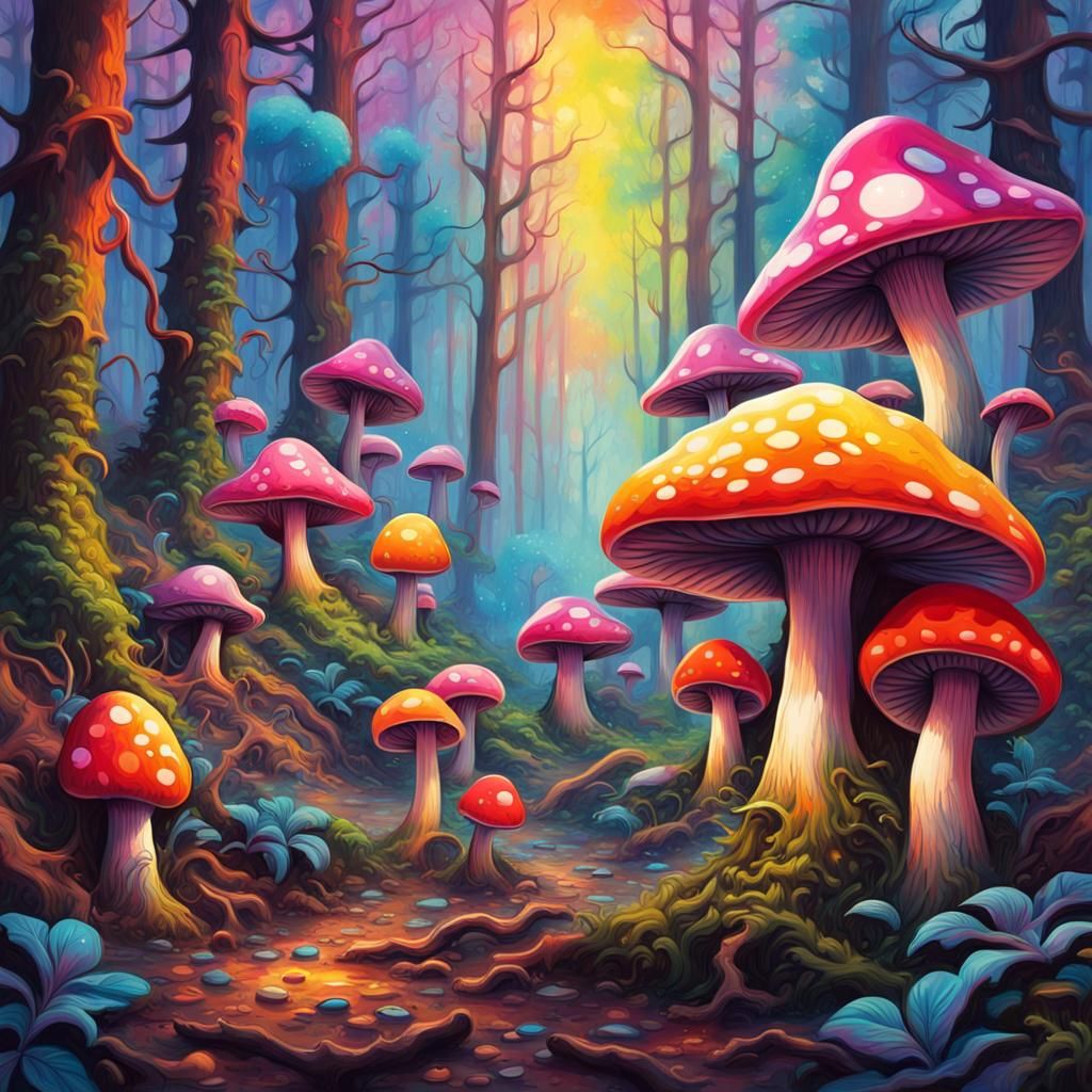Psychedelic Rave Mushrooms in Graffiti Art Style