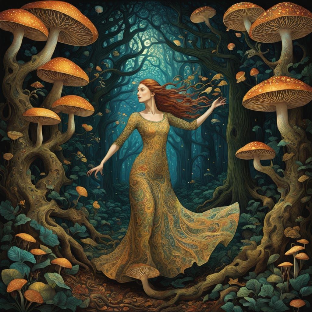 Ethereal Goddess Emerges from Primeval Forest