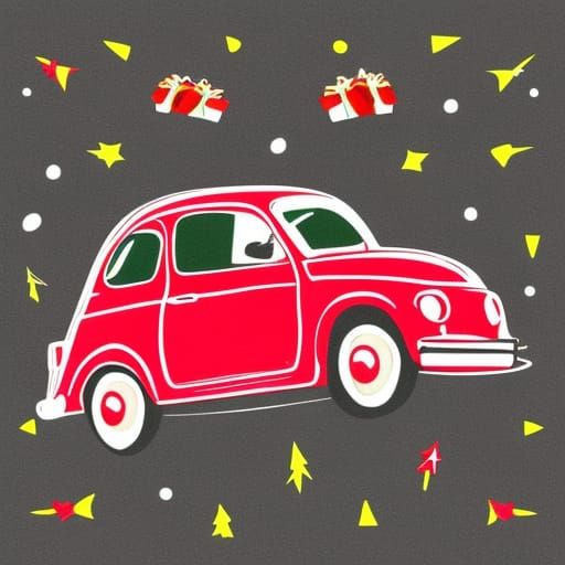 Fiat 500 with Christmas Tree: Bauhaus Illustration